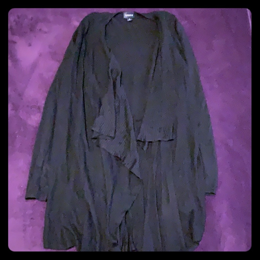 Black fit and flare open front cardigan